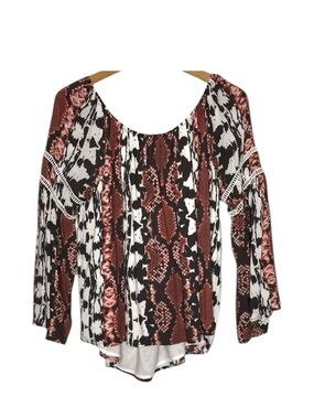 Tart Snakeskin Print Off Shoulder Blouse Bell Sleeve Boho Top Medium